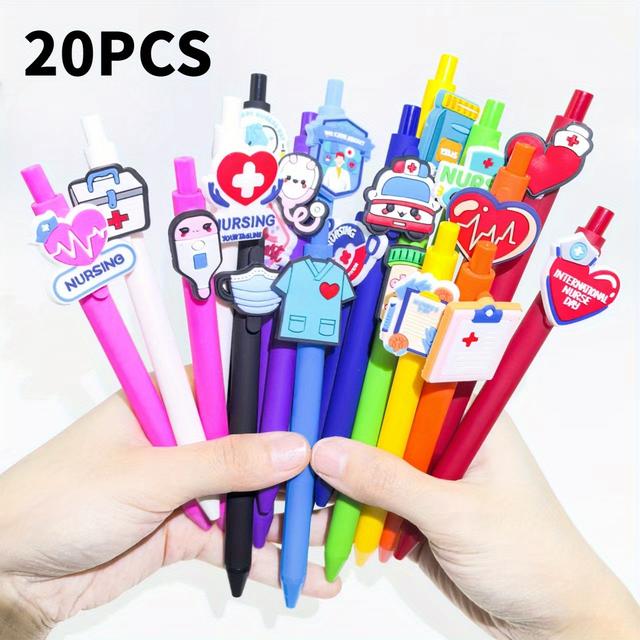 TEMU 20pcs Doctor Pens, Nurse Pens In Simple Solid Colors, Push-button Medical Ballpoint Pens, Styles Are Random.