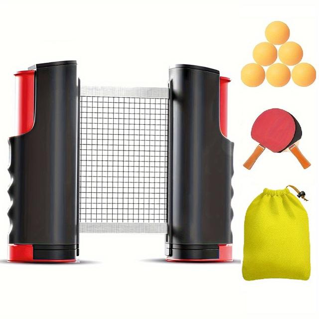 TEMU 1 Portable Table Tennis Training Set, Includes Retractable Net, 2 Paddles, 6 Balls, And Drawstring Carry Bag, Suitable For Indoor/outdoor Practice, Table Tennis Training