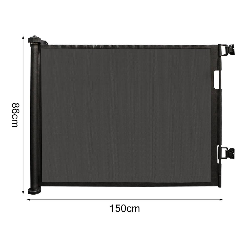 TEMU Puerta de seguridad retráctil de 86x150 cm, valla para mascotas, negra, para puertas y escaleras, adecuada para mascotas de 5 kg