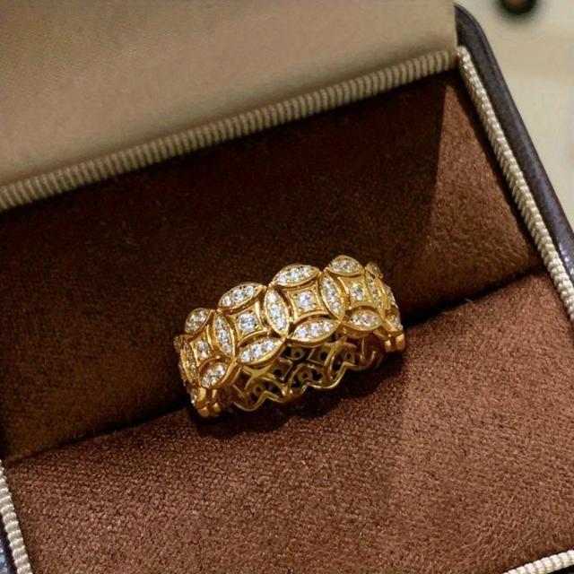 TEMU 2025年新作、925シルバー、オープンリング、ブルリング、コインリング 2025蛇年のモアッサナイト入り、幸運の銅貨リング、お祝い&誕生日・友達への贈り物