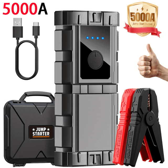 TEMU Car Jump Starter 5000a, Jump Pack (up To 8l Gas & 7l Engines), Battery Jumper Starter Portable 12v Car Emergency Battery Booster With Led Flashlight, Jump Starter For Car