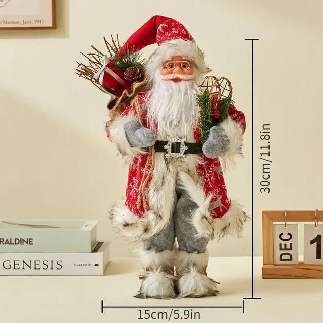 TEMU Large Vintage Santa Claus Figure With Red Coat & Beard - No Electricity Needed, Durable Plastic Christmas Decoration For Home, Office