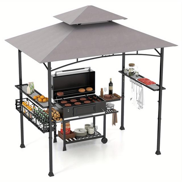 TEMU Robuste Grill-Pavillon mit 2 Seitenregalen, Aufbewahrungskorb & Haken – -84 flammhemmendes Outdoor-BBQ-Zelt, große mit Metallrahmen für Garten, Terrasse und Grills – einfache Montage