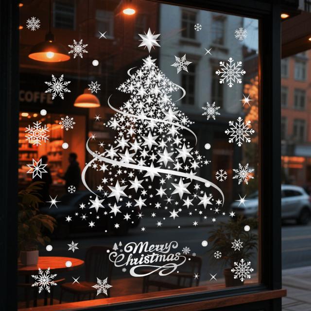 TEMU 2pcs/ Set Christmas Window Stickers Golden Silvery Christmas Tree Snowflake Electrostatic Pvc Window Stickers Glass Decal Home Decor