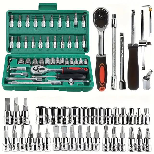 TEMU 46pcs Tool Kit - Premium Ratchet Torque Wrenchdiverse Screwdriver Set - Ultra-portable, Solution For Car, Bike, &motorcycle Maintenance