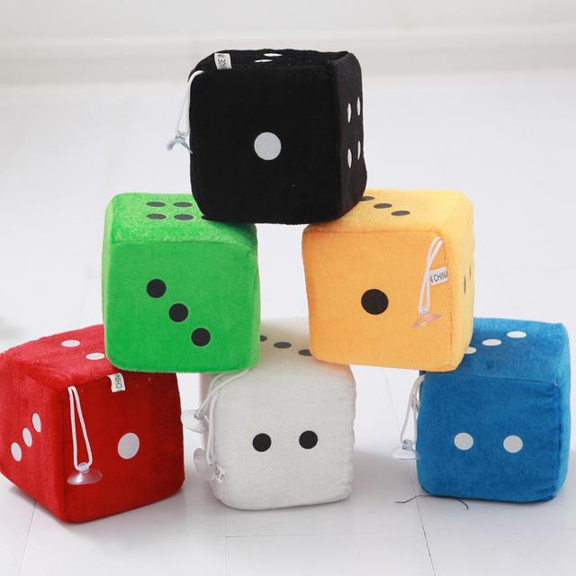 TEMU 6pcs Plush Velvet Dice Car Hanging Ornaments - Soft Fuzzy 3d Mixed Colors (green, Red, Yellow, Blue, Black) With White Dots, Vehicle Interior Decor, Car Decorations, Fun Accessory, Design