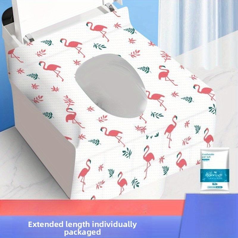 TEMU 40pcs Disposable Toilet Seat Covers - Featuring Cute Rabbit And Flamingo Designs, Extra Long And Wide For Public Restrooms, Travel, And Airplane Seats | Soft Toilet Lid Cover, Easy To Carry