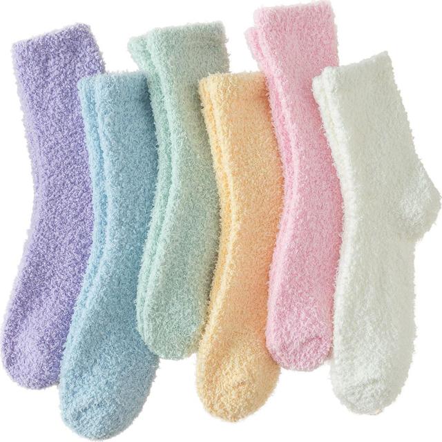 TEMU 6 Pairs Women' Socks Soft Fluffy House Slippers Suitable For, Bed, /outdoor - Cozy Warm Winter Sleepwear Socks, Machine Washable, 6-pair Pack (6-pair Bundle)