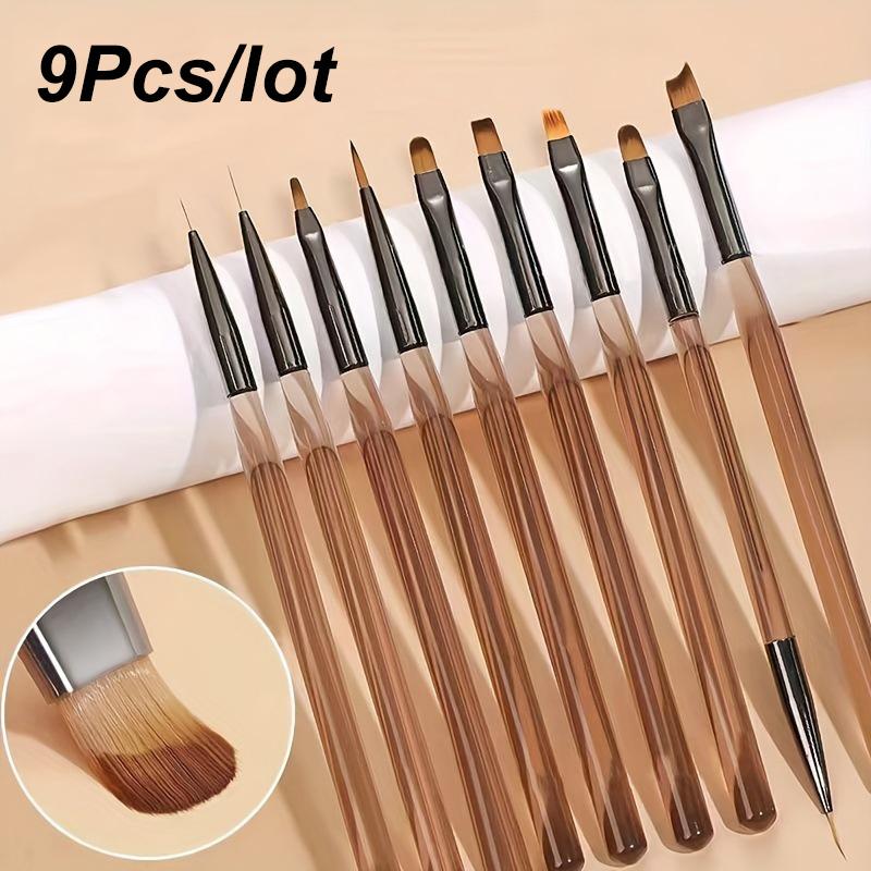 TEMU Set Of 9 Professional Gel For Nail Brushes For Painting, Ideal For Manicure And Acrylic Designs, Perfect For Nail Art