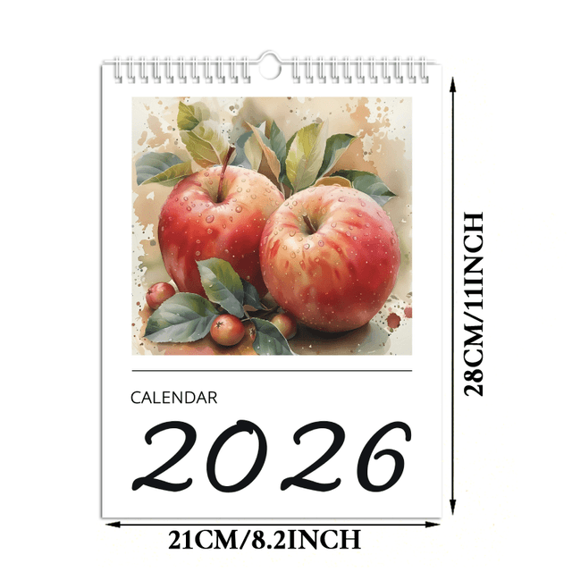 TEMU 2026 Humorous Monthly Wall Calendar, Featuring Hand-painted Fruit Artwork, Great For Kitchen Decor And A Charming Gift Option, Perfect For Home And Office Decoration, Newest Calendar Gift