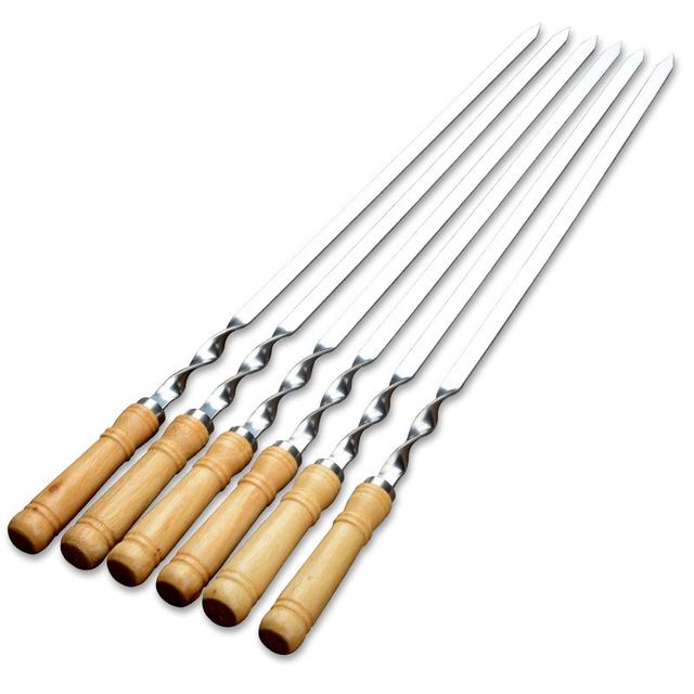 TEMU 55cm Long Handle Bbq Skewers - Kebab Barbecue Grill Sticks, Wooden Handle Stainless Steel Outdoor Grill Needles, Camping & Home Bbq