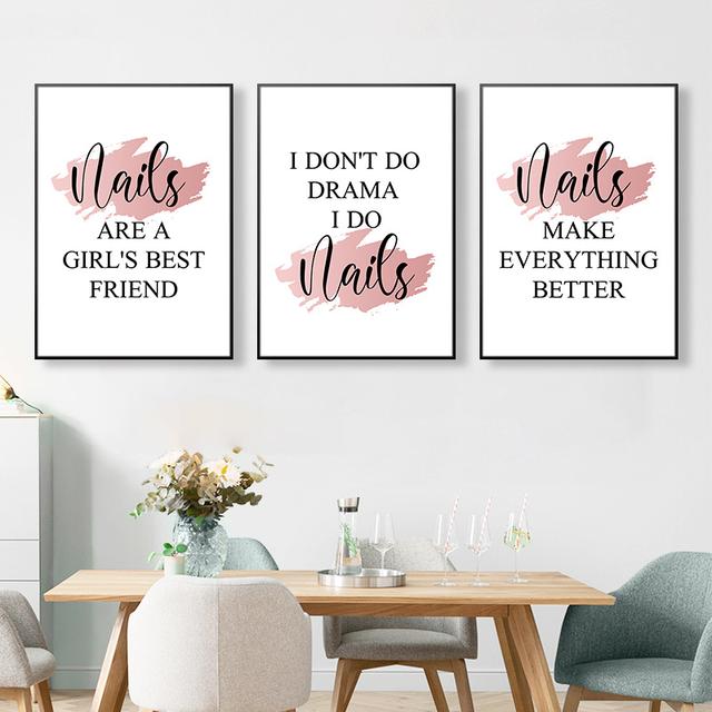 TEMU 3pcs, Inspirational Wall Decor, Pink Nail Slogan Art Poster Motivational Quotes For Women Bedroom Bathroom Decor, No Frame
