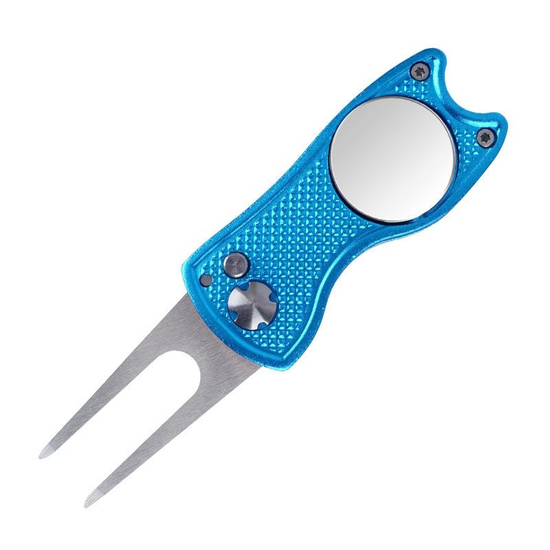 TEMU 1pc Premium Folding Golf Repair Tool With Vibrant Aluminum Alloy Handle - Compact, Durable Metal Tool For Golf Course Maintenance, Includes Textured Grip, Golf Tool