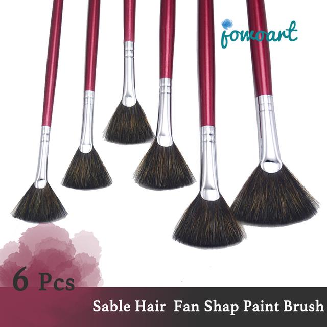 TEMU High-grade Sable Hair 6pcs/set Fish Tail Fan Shape Watercolor Gouache Acrylic Paint Pen Artist Oil Painting Brush Art Supplies