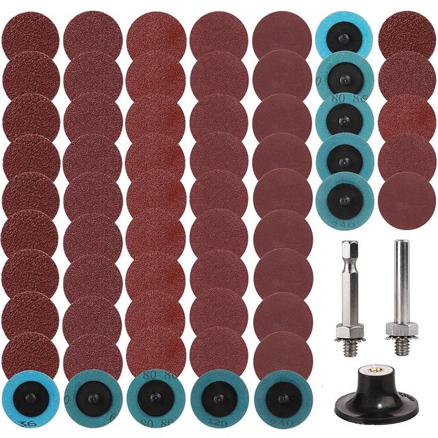 TEMU 60pcs Quick Change Sanding, 2 Inch Die Grinder Sanding, 60pcs Aluminum Oxide With 1/4'' Holders, 36 60 80 120 240 Assorted For Rust Burr Paint Metal Polishing