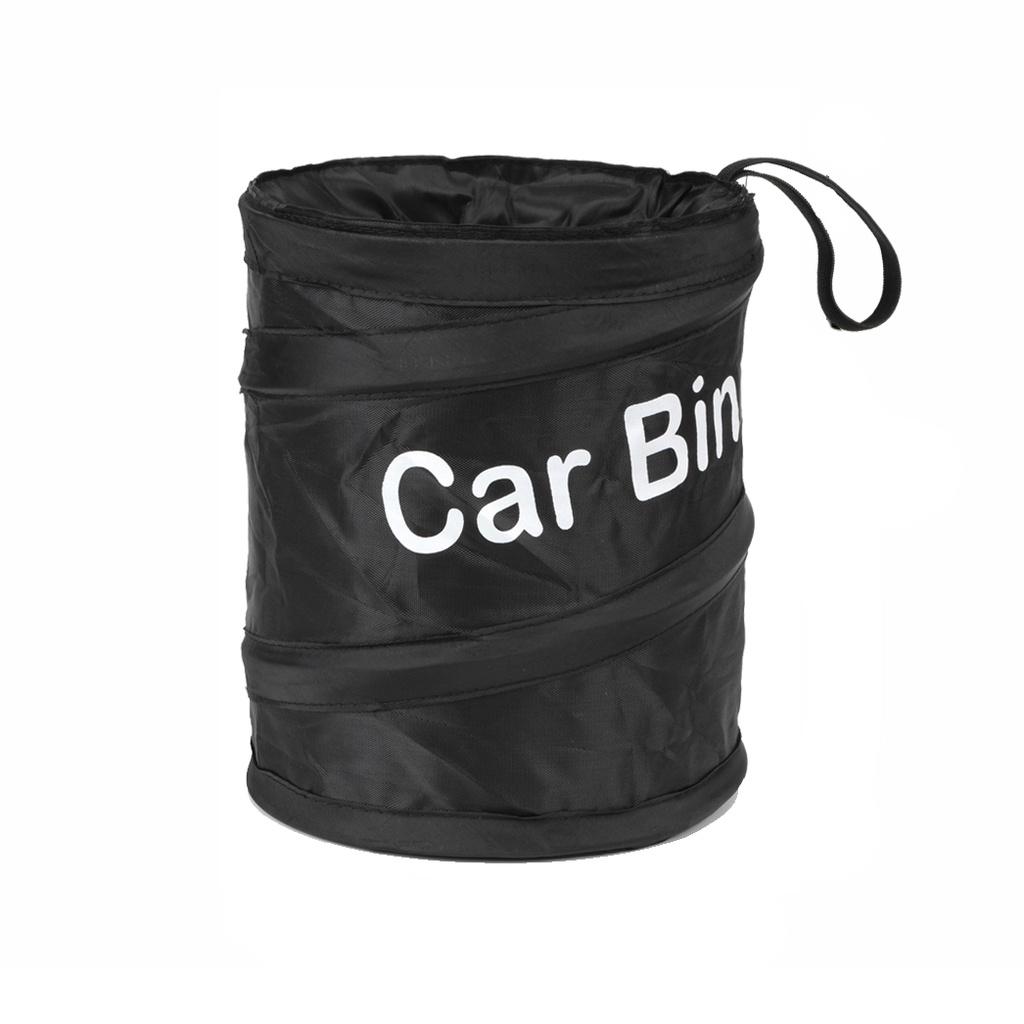 TEMU 1pc Compact Black Collapsible Car Trash Can - Leak-proof, Durable Oxford Cloth Waste Bin With Easy-hang Design For Cars, Camping, Picnics & Office Use, Car Trash Bin
