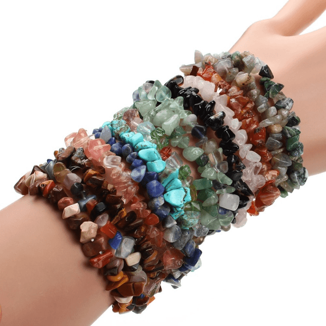 TEMU 12pcs Gravel Natural Stone Bracelets For Women Amethyst Labradorite Beads Bangles Turquoise Rose Quartz Pulseiras Femininas
