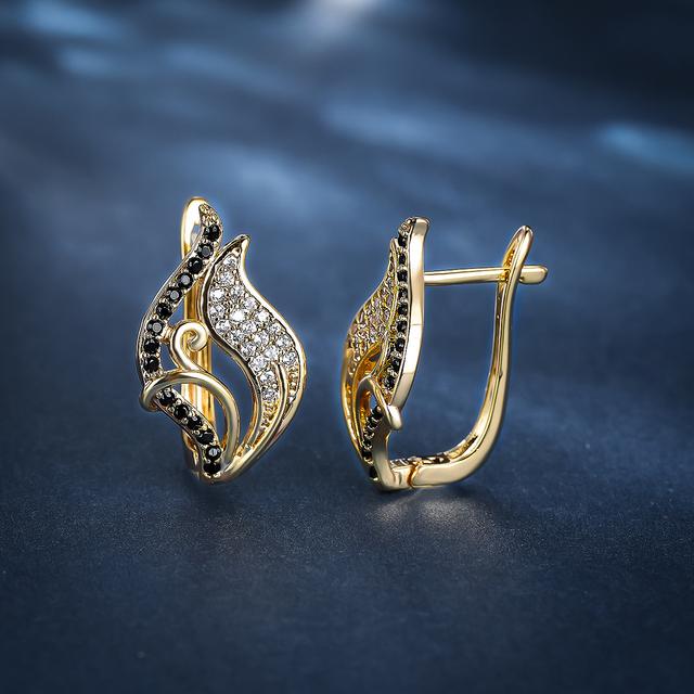 TEMU Kc Golden Plated Bling Black Earrings Elegant Wedding Jewelry Fine Earrings