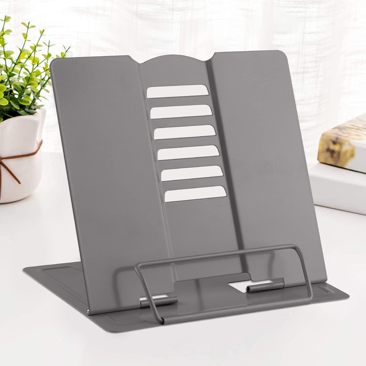 TEMU Soporte de Escritorio Metálico Ajustable para Libros con Clips de Página - Portátil y Resistente para Cocinares, Manuales, Tabletas y Partituras