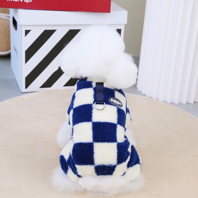 TEMU 귀여운 따뜻한 체크무늬 개 점프수트, 가을과 겨울용 애완견 플러시 옷