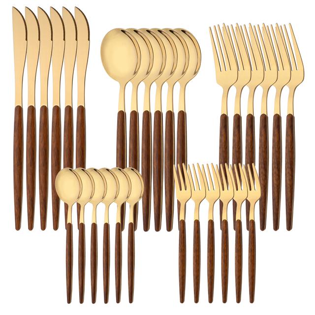 TEMU 30-teiliges Besteckset aus Edelstahl mit Kunstholzgriffen - Robustes Besteck für das Essen, enthält Steakmesser, Gabeln, Löffel, Teelöffel
