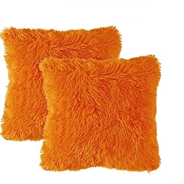 TEMU Zestaw 2 Luksusowych Poszewek na Poduszki z Sztucznej Jesieni, Eleganckie Zimowe Dekoracyjne Pluszowe Poszewki na Poduszki do Sofy, Sypialni, Samochodu 18x18 Cali Pomarańczowe Halloween