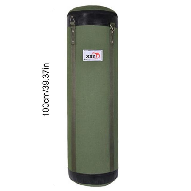 TEMU Heavy-duty Canvas Boxing Sandbag With Hook - 100cm, Army Green - Ideal For , Taekwondo & Kicking Training