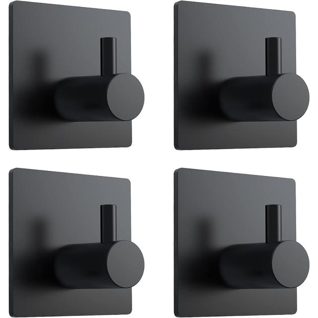 TEMU Hooks, Black Self-adhesive Towel Hooks, Waterproof For Shower Walls, Heavy-duty Stainless Steel Hooks For Bathroom And Kitchen, Suitable For Towels, Robes, Loofahs, Keys, And Coats - Set Of 4.