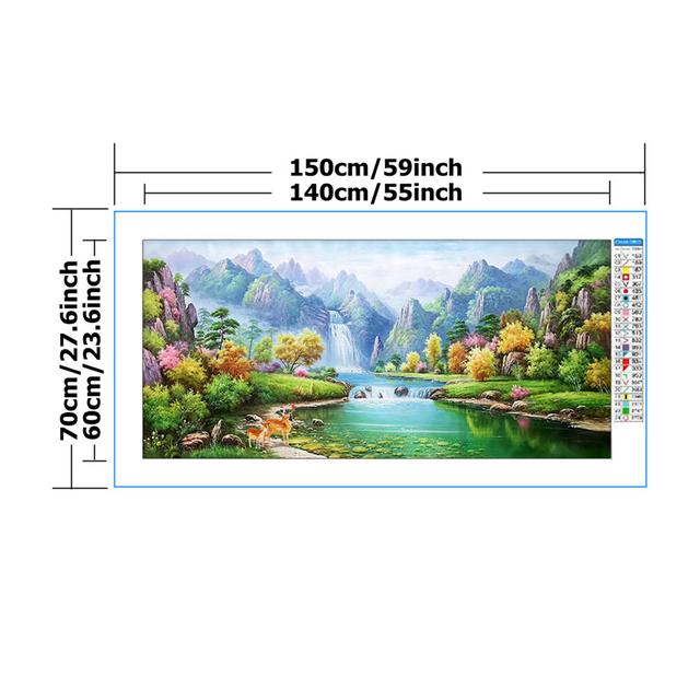 TEMU Complete Cross Stitch Kit Featuring A Deer Pattern Set Against A River Landscape, Printed On 11ct Canvas For Home Decor