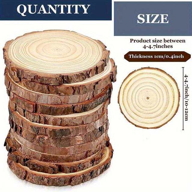 TEMU 10 Stück Natürliche Baumrinde Holzscheiben 4.2-4.7 - Runde Untersetzer für Bastelarbeiten, Weihnachtsdekorationen & DIY-Projekte, Rustikale Hochzeitsaccessoires, Perfekt für Winter, Neujahr