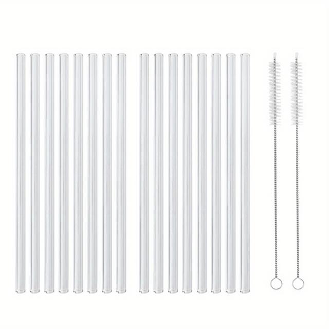 TEMU หลอดแก้วใส 18 ชิ้น พร้อมแปรงทำความสะอาด และอุปกรณ์เสริมหลอดบาร์เครื่องดื่มแบบใช้ซ้ำได้, หลอดพร้อมแปรง, หลอดตรงและหลอดงอสำหรับเครื่องดื่ม, นม และชา, ขนาด 200 มม. x 8 มม.