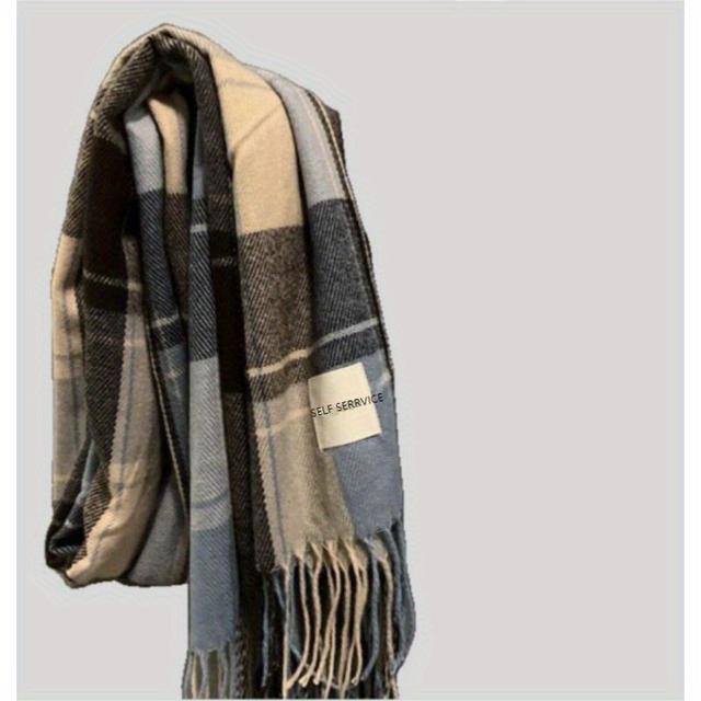 TEMU 1pc Of Men's Winter Plaid Scarf, A Versatile And Warm Shawl For Couples, Designed To The Cold