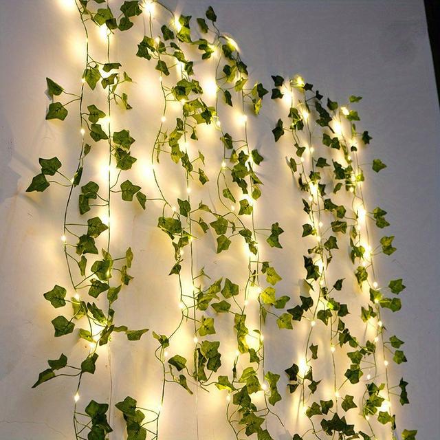 TEMU 196.8 Inch Green Artificial Ivy Leaves Fairy String Lights, Artificial Garland Plant Vine Fairy Light For Bedroom Party Holiday Patio Wall Decor