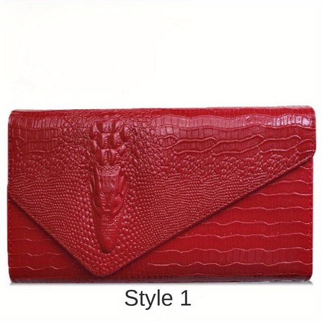 TEMU Pochette de Mode pour Femme avec Bandoulière Détachable, Grande Motif Crocodile Sac Bandoulière en Blanc/Rouge/Noir - Matériau PU avec Fermeture Magnétique, Sac