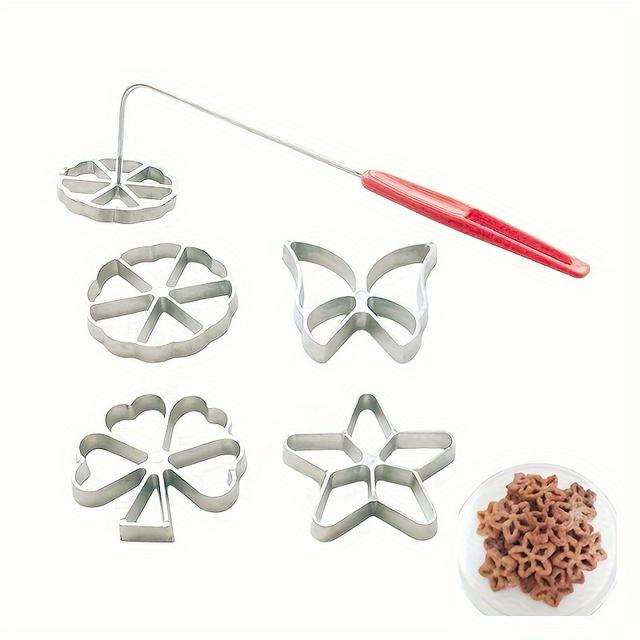 TEMU 5pcs Flower Shaped Cookie Cutter Set With Plastic Handle, Aluminum Alloy, , No Battery Required, Perfect For Baking And Crafting
