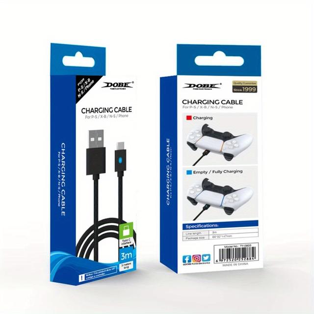 TEMU كابل شحن بطول 3 أمتار لجهاز Ps5/ Series S X/NS Pro Controller، سلك طاقة USB C Type C لجهاز Playstation 5 Gamepad Additions