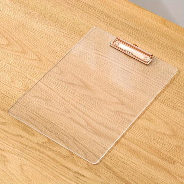 TEMU 1 قطعة لوح ملاحظات أكريليك عالي الجودة مع مشبك منخفض الارتفاع 12.2 × 8.66 بوصة - لوح ملاحظات شفاف يحمل 100 ورقة، مناسب لحجم A4 للمكتب والمنزل