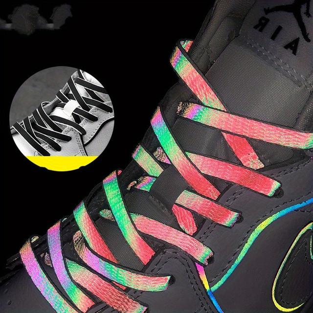 TEMU 1pair Holographic Reflective Shoelaces, Colorful Flat Two-dimensional Black And White Colorful Color Changing Shoelace