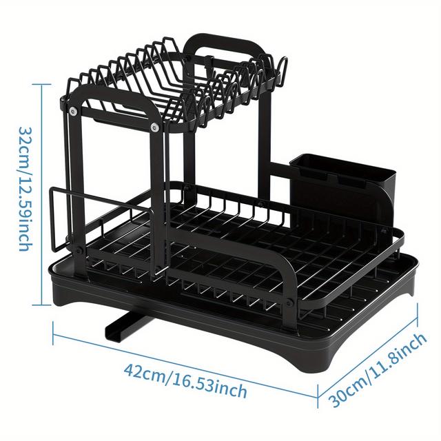 TEMU 1pc Dish Drying Rack For Kitchen Counter Over The Sink, Larger 2-tier Dish Drying Rack Set With Double-layer Bowl Rack, Cup Rack, Cutting Board, Accessories