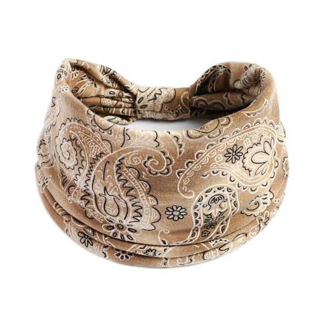 TEMU Faixa de Cabeça Estampada Paisley Boho - Elegante & em Vintage, para Yoga, Corrida & - Mistura de Algodão Confortável, Design de Nó Cruzado
