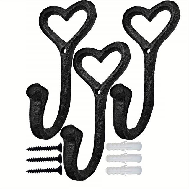 TEMU Set Of 3 Love Heart Shaped Iron Wall Hooks For Home Decor,halloween,christmas