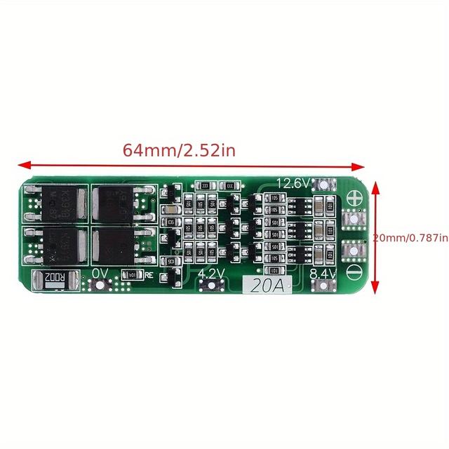 TEMU Single Piece 3s 20a Lithium-ion Battery Charger Pcb Bms Protection Board For A Drill Motor, 12.6v Lipo Cell Module Measuring 2.52x0.79x0.13 Inches