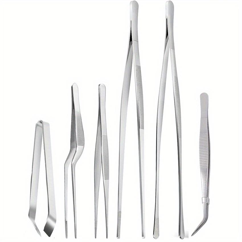 TEMU 6pcs/pack Cooking Tweezers, Stainless Steel Kitchen Tweezers Set, Tweezers, Used For Cooking, Repairing, Seafood, Barbecue,