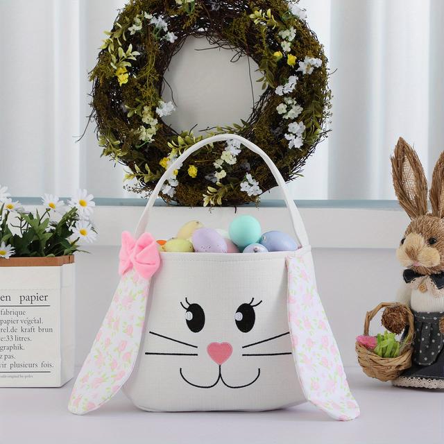 TEMU Bolsa de lona de regalo para ella/él para con diseño de conejito, perfecta para dulces, huevos y decoraciones de