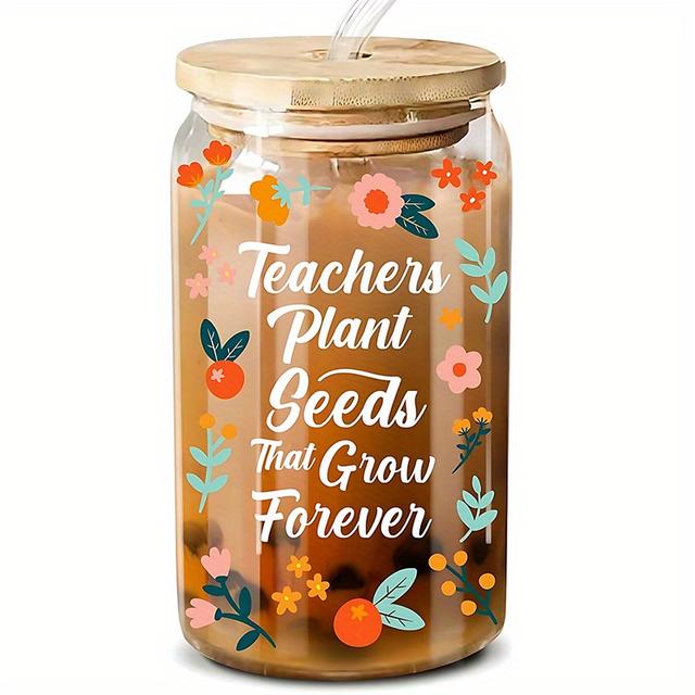 TEMU 1set, Easter Gift For Teachers - Teacher Gift For Women - Teacher Thank You Gift, Teacher Thank You Gift, Teacher Retirement Gift - Year-end Teacher Gift For Students - 16 Ounces Coffee Glass