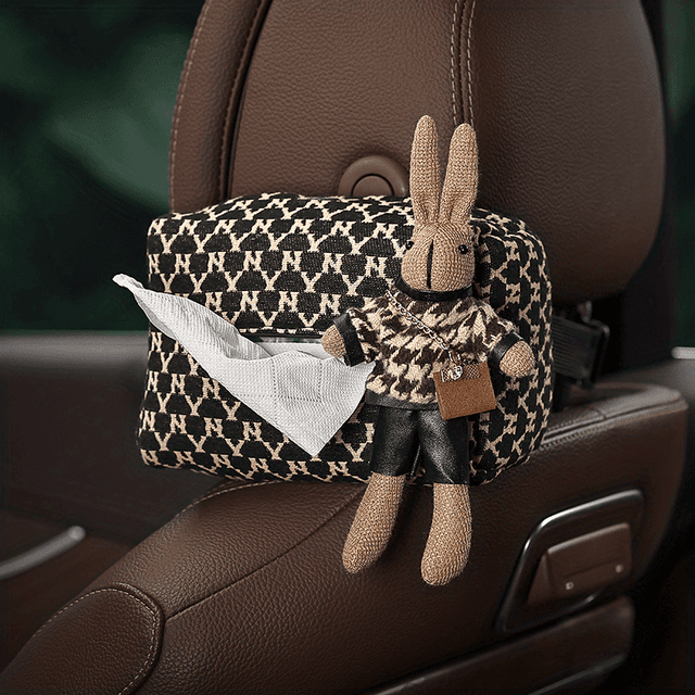 TEMU Cute Rabbit-themed Car Tissue Holder: Adorable Hanging Towel Box For Car Use