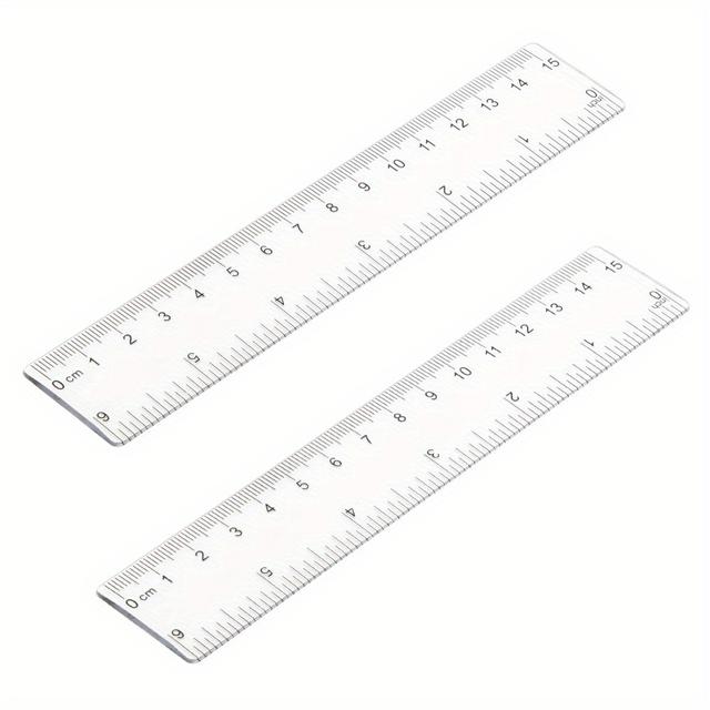 TEMU 2pcs 6-inch Clear Plastic Rulers - Shatterproof, Transparent With Inches & Centimeters Scale For Students & Office Use
