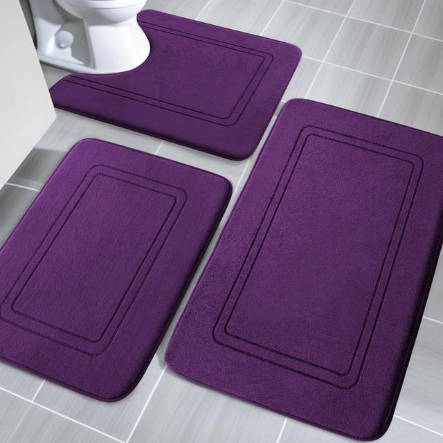 TEMU Memory Foam Bath Mat Set - 3pcs, Non-slip & Super Absorbent, Machine Washable U-shaped Toilet Mats For Bathroom, Bathroom Accessories