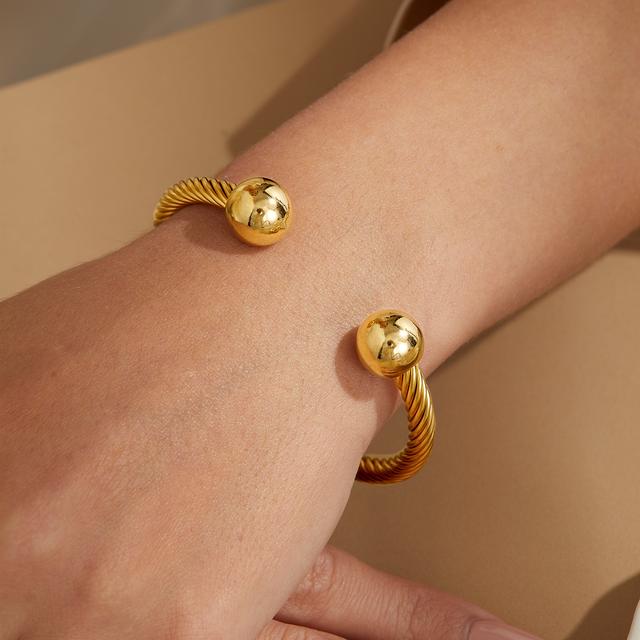 TEMU Elastic Adjustable Stainless Steel Twisted Cable Cuff Bangle Bracelet For Women &