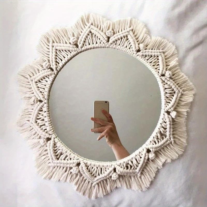 TEMU 1pc Boho Chic Round Wall Mirror, Decorative Hanging Glass Surface For Bedroom And Living Room, Horizontal Orientation, No Electricity Needed